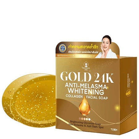 Precious Skin Thailand Gold 24K Anti-Melasma Whitening Collagen Facial Soap, 50g
